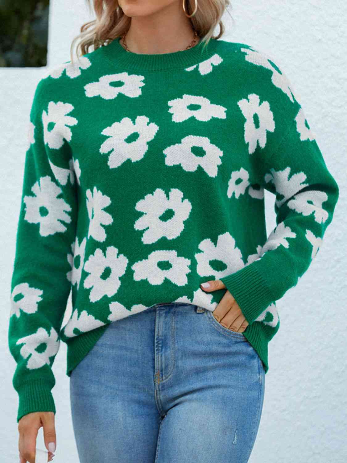 Floral Round Neck Sweater - Guy Christopher