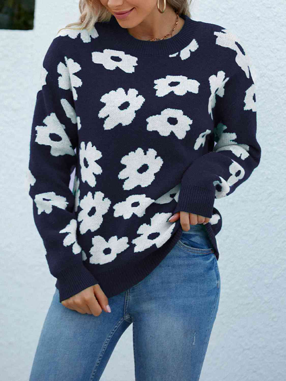 Floral Round Neck Sweater - Guy Christopher