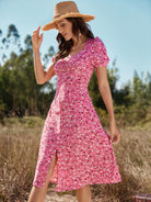 Floral Ruched Front Slit Dress - Guy Christopher