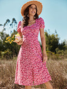 Floral Ruched Front Slit Dress - Guy Christopher