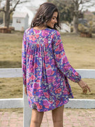 Floral Ruched V-Neck Long Sleeve Dress - Guy Christopher