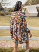 Floral Ruched V-Neck Long Sleeve Dress - Guy Christopher