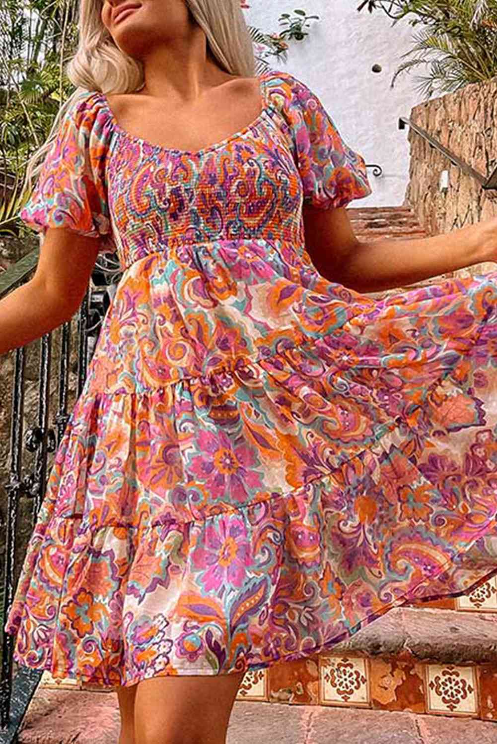 Floral Smocked Tiered Dress - Guy Christopher