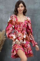 Floral Square Neck Flounce Sleeve Dress - Guy Christopher