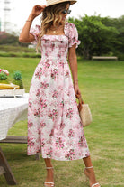 Floral Square Neck Flounce Sleeve Midi Dress - Guy Christopher