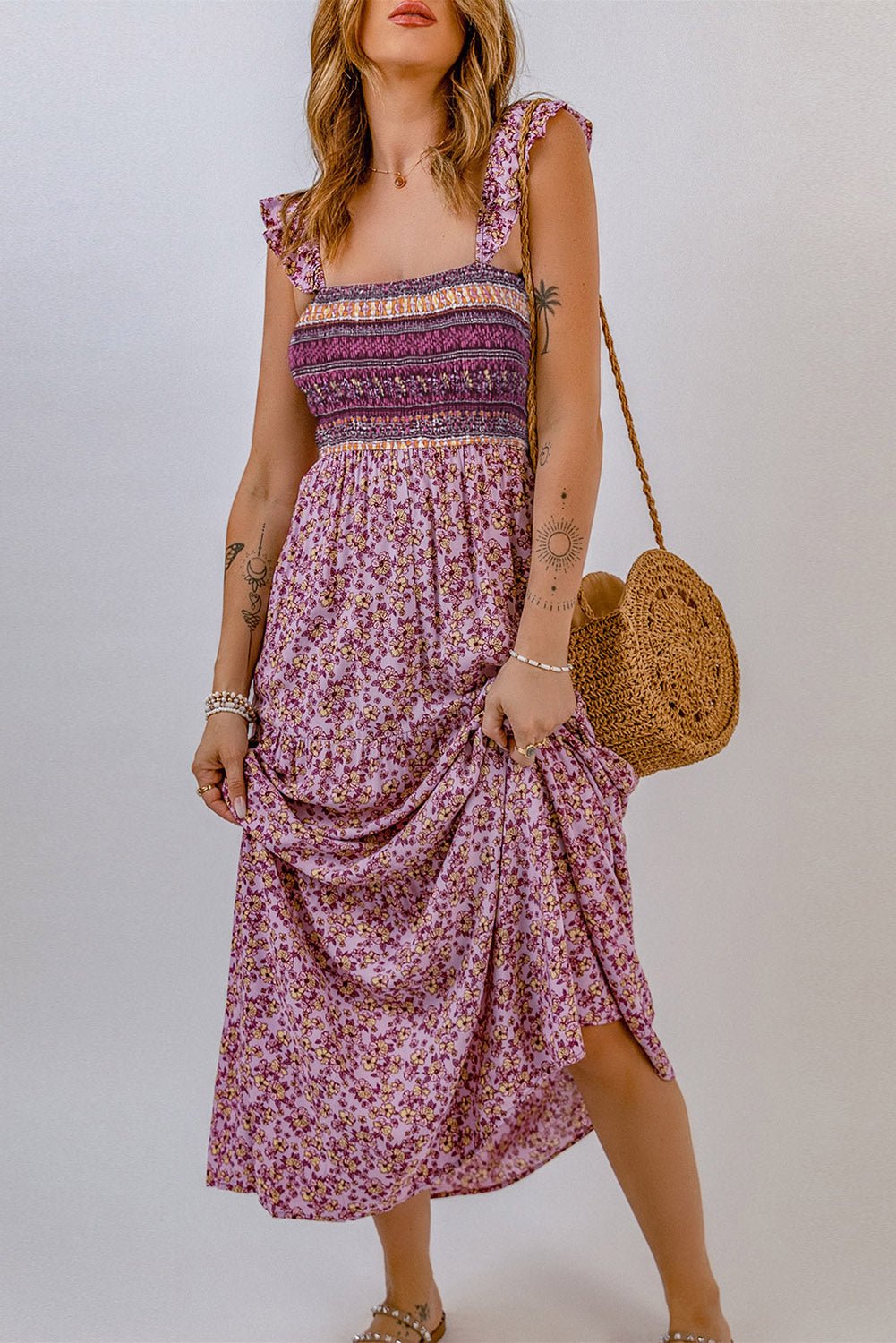 Floral Square Neck Maxi Dress - Guy Christopher