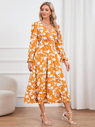 Floral Surplice Flounce Sleeve Ruffle Hem Dress - Guy Christopher