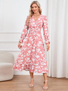 Floral Surplice Flounce Sleeve Ruffle Hem Dress - Guy Christopher