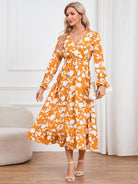 Floral Surplice Flounce Sleeve Ruffle Hem Dress - Guy Christopher