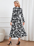 Floral Surplice Flounce Sleeve Ruffle Hem Dress - Guy Christopher