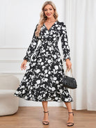 Floral Surplice Flounce Sleeve Ruffle Hem Dress - Guy Christopher