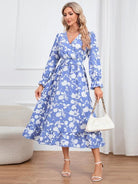 Floral Surplice Flounce Sleeve Ruffle Hem Dress - Guy Christopher