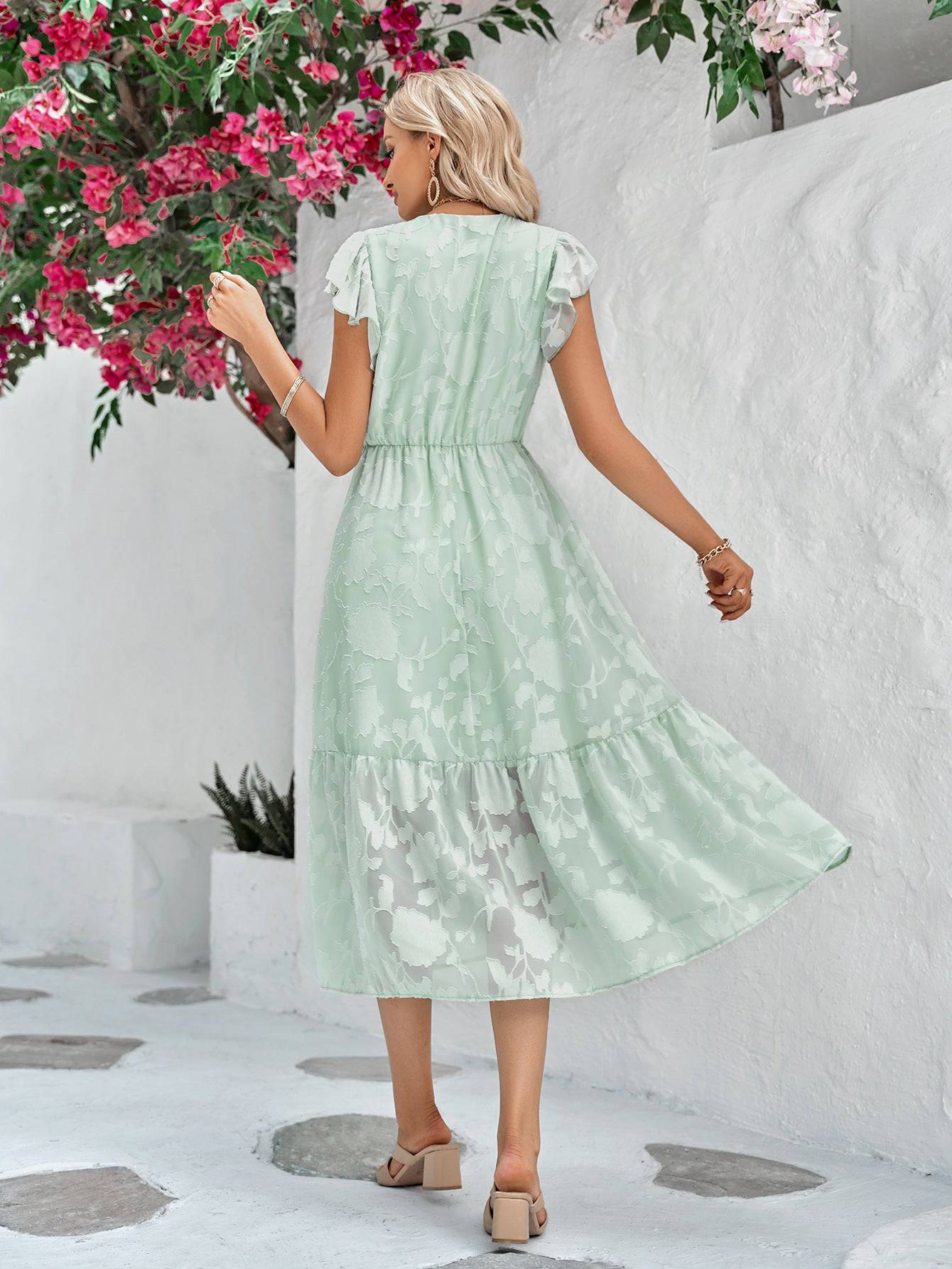 Floral Surplice Flutter Sleeve Dress - Guy Christopher