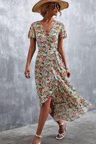 Floral Surplice Neck Tied Midi Dress - Guy Christopher