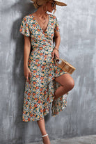 Floral Surplice Neck Tied Midi Dress - Guy Christopher