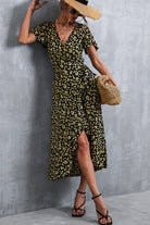 Floral Surplice Neck Tied Midi Dress - Guy Christopher