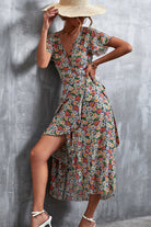 Floral Surplice Neck Tied Midi Dress - Guy Christopher