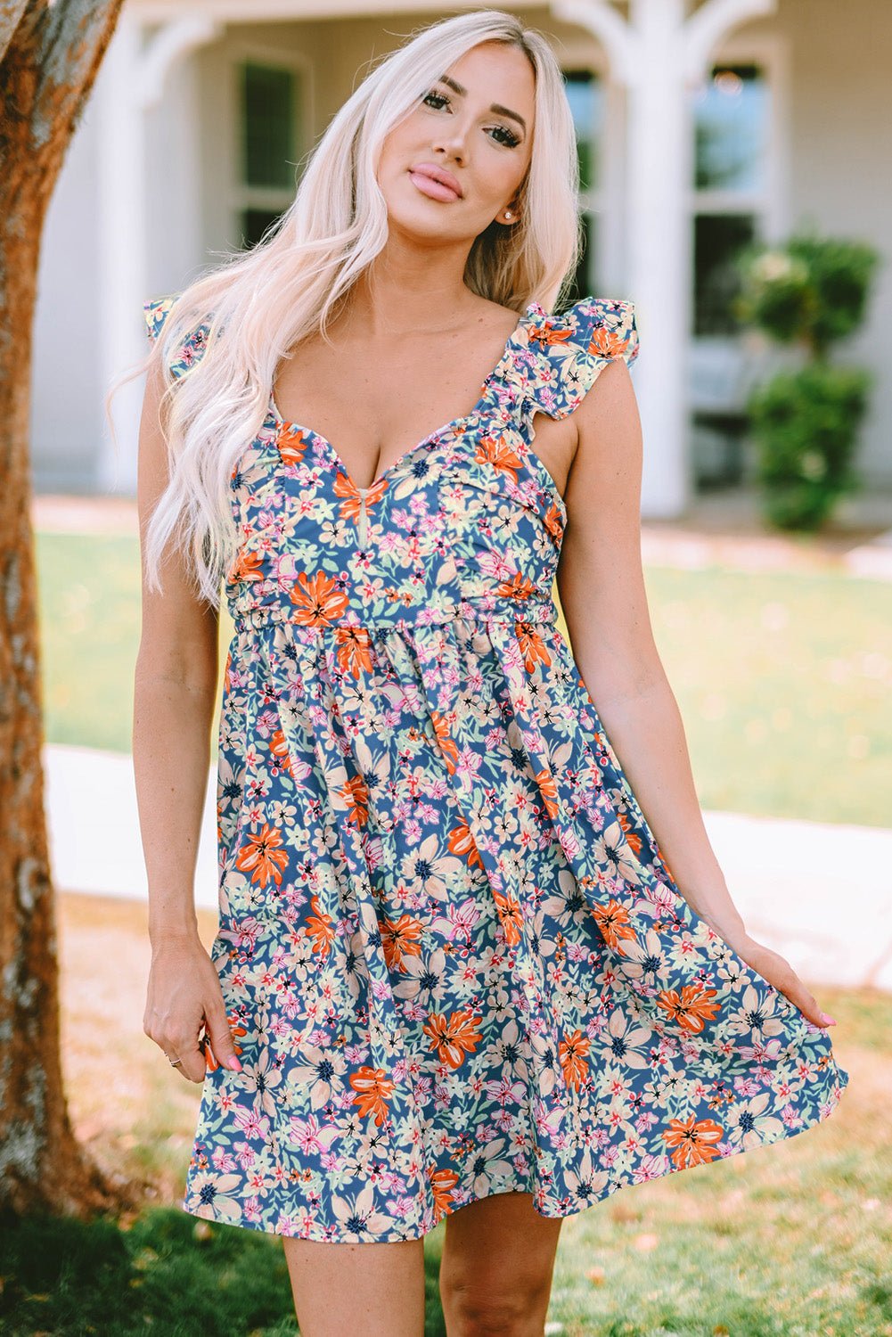 Floral Sweetheart Neck Empire Waist Dress - Guy Christopher