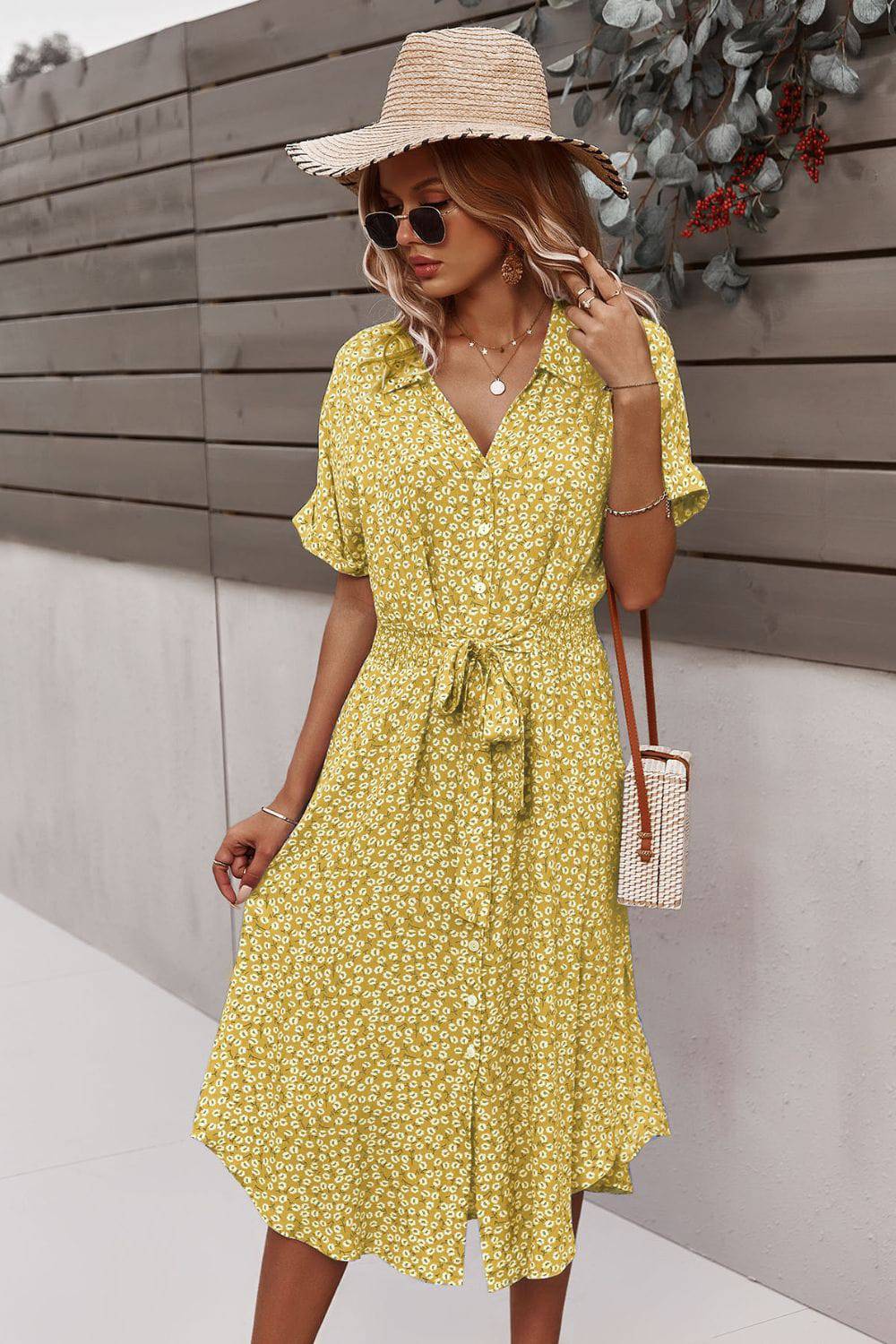 Floral Tie Front Slit Dress - Guy Christopher