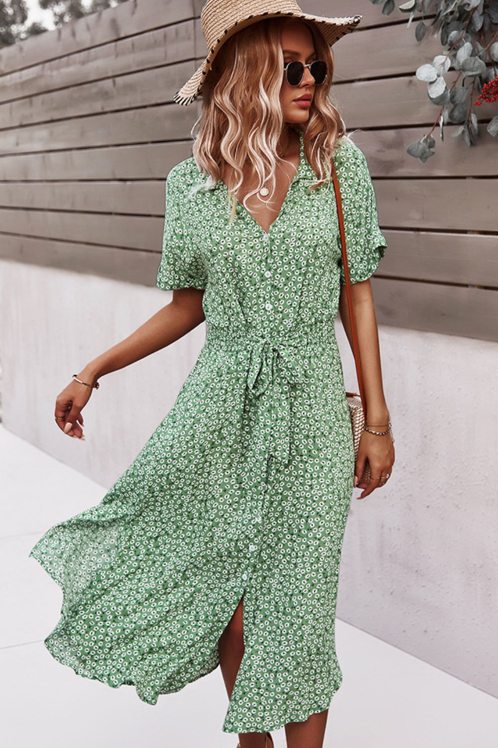 Floral Tie Front Slit Dress - Guy Christopher