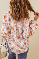 Floral Tie Neck Balloon Sleeve Blouse - Guy Christopher