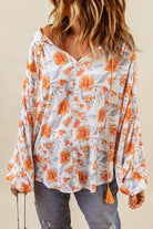 Floral Tie Neck Balloon Sleeve Blouse - Guy Christopher