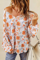 Floral Tie Neck Balloon Sleeve Blouse - Guy Christopher