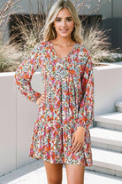 Floral Tie-Neck Long Sleeve Dress - Guy Christopher