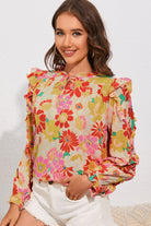 Floral Tie Neck Ruffled Blouse - Guy Christopher