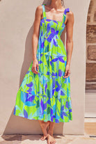 Floral Tie-Shoulder Smocked Midi Dress - Guy Christopher