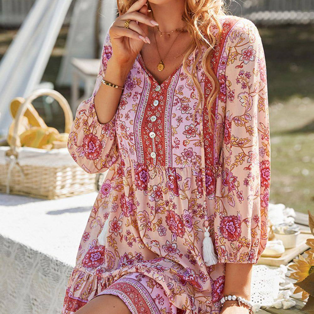 Floral Tied Balloon Sleeve Mini Dress - Guy Christopher