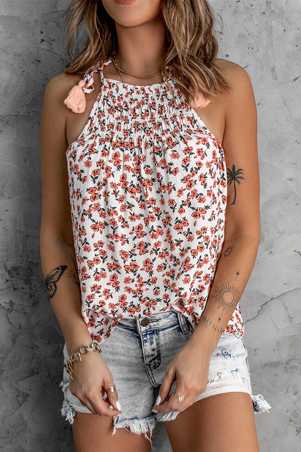 Floral Tied Tassel Cami - Embrace the Charm of a Blooming Field and Feel Like a Radiant Goddess with our Romantic and Bohemian-inspired Top. - Guy Christopher