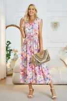 Floral V-Neck A-Line Midi Dress - Guy Christopher