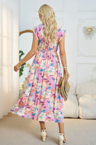 Floral V-Neck A-Line Midi Dress - Guy Christopher