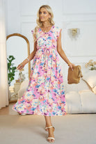 Floral V-Neck A-Line Midi Dress - Guy Christopher