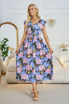 Floral V-Neck A-Line Midi Dress - Guy Christopher