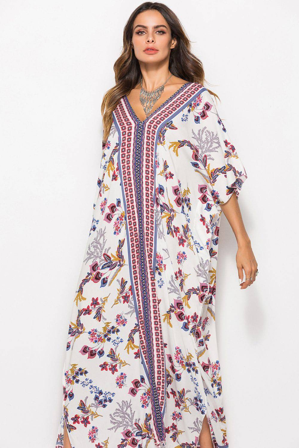 Floral V-Neck Dolman Sleeve Dress - Guy Christopher