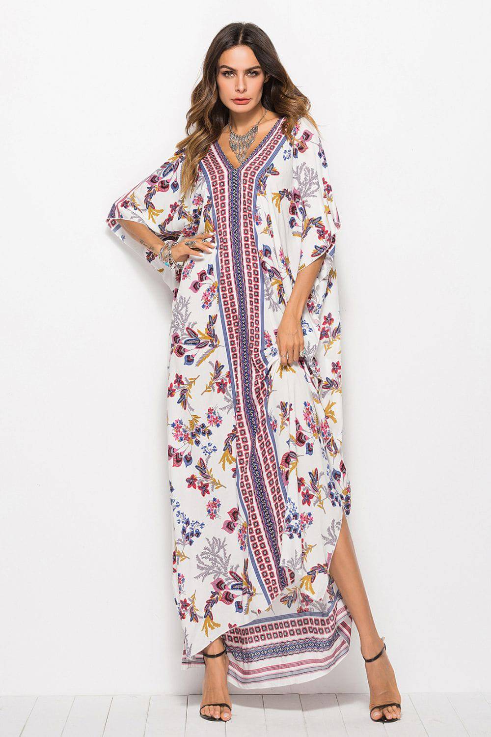 Floral V-Neck Dolman Sleeve Dress - Guy Christopher