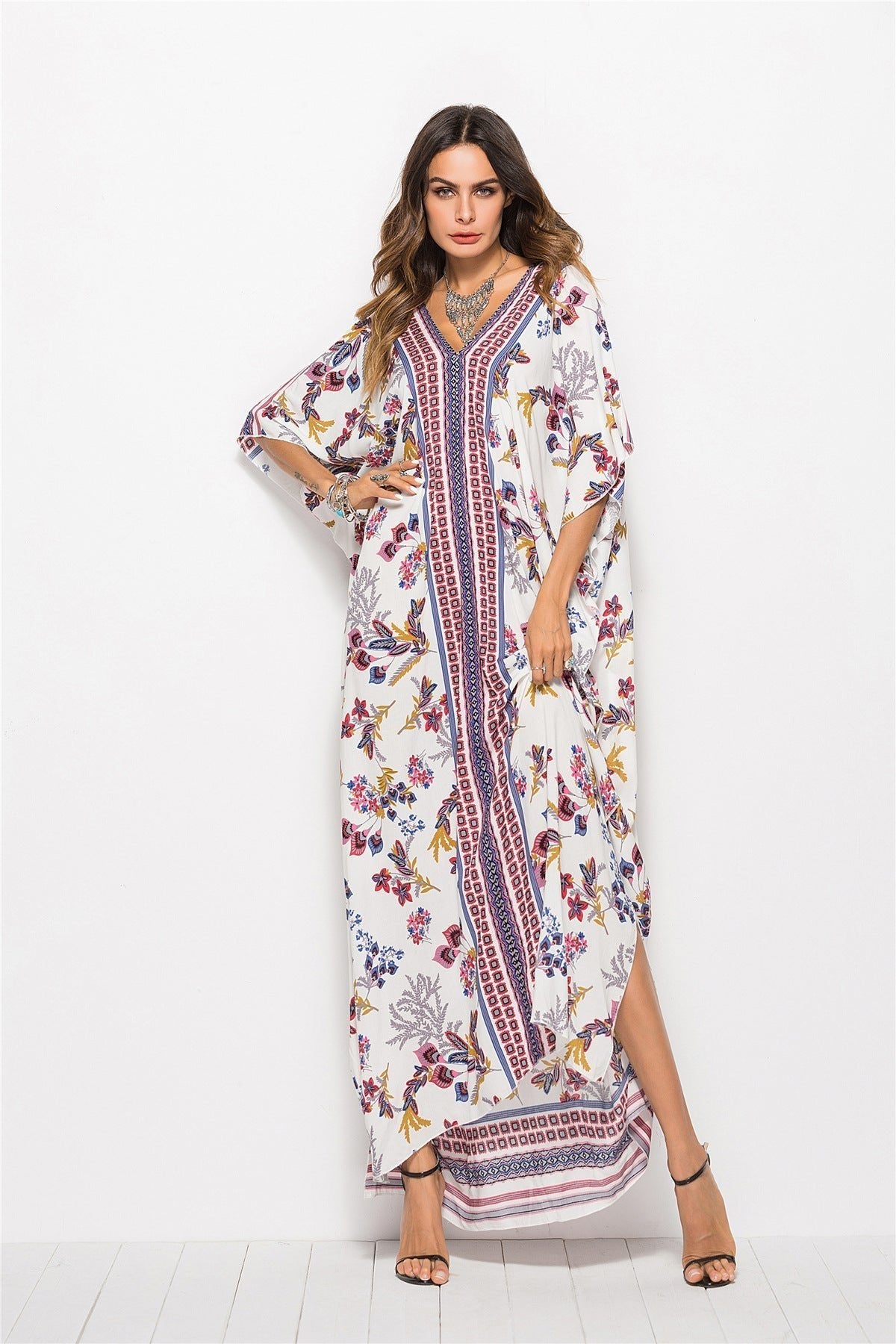 Floral V-Neck Dolman Sleeve Dress - Guy Christopher