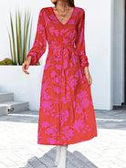 Floral V-Neck Long Sleeve Dress - Guy Christopher