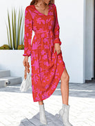 Floral V-Neck Long Sleeve Dress - Guy Christopher