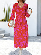 Floral V-Neck Long Sleeve Dress - Guy Christopher