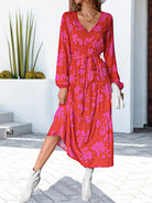 Floral V-Neck Long Sleeve Dress - Guy Christopher