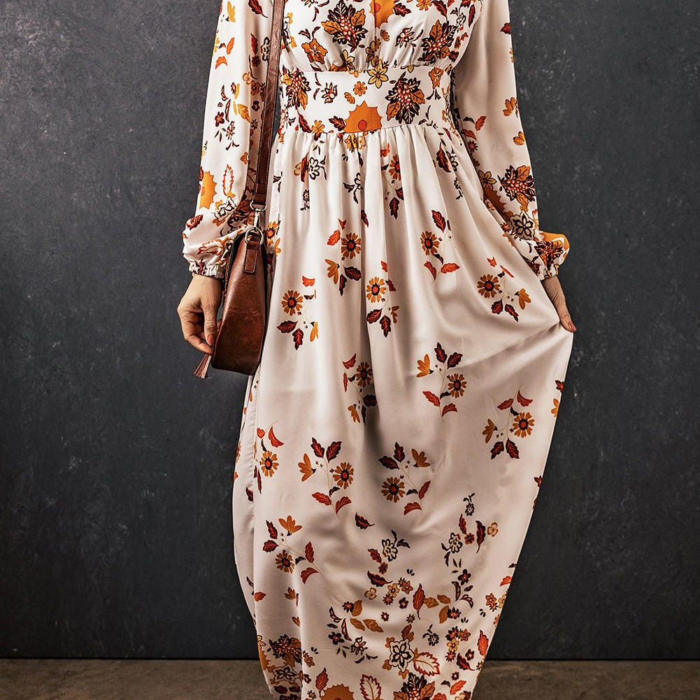 Floral V-Neck Long Sleeve Maxi Dress - Guy Christopher