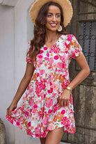 Floral V-Neck Short Sleeve Dress - Guy Christopher