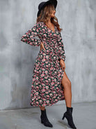 Floral V-Neck Slit Midi Dress - Guy Christopher