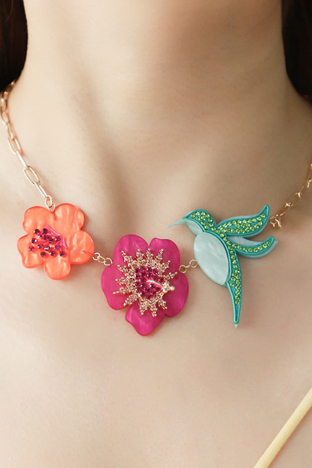 Flower & Bird Rhinestone Decor Necklace - Guy Christopher