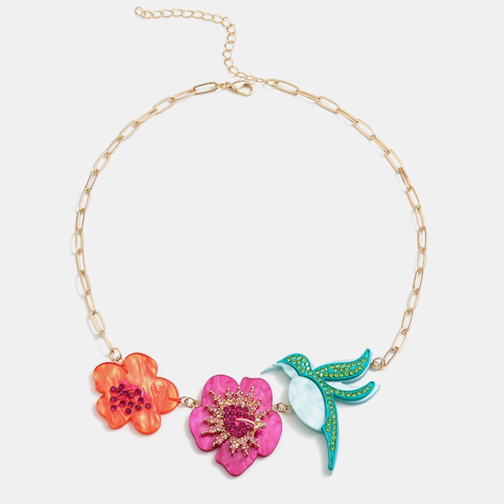 Flower & Bird Rhinestone Decor Necklace - Guy Christopher