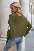 Flower Distressed Long Sleeve Sweater - Guy Christopher