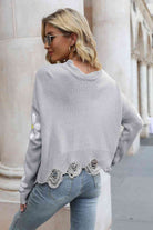 Flower Distressed Long Sleeve Sweater - Guy Christopher